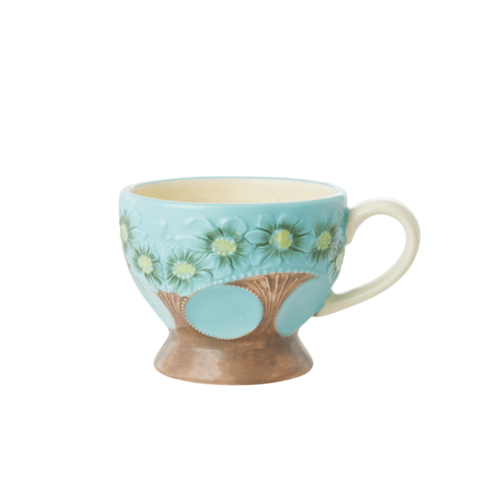 Ceramic Mug with Embossed Turquoise Flower Design Rice DK